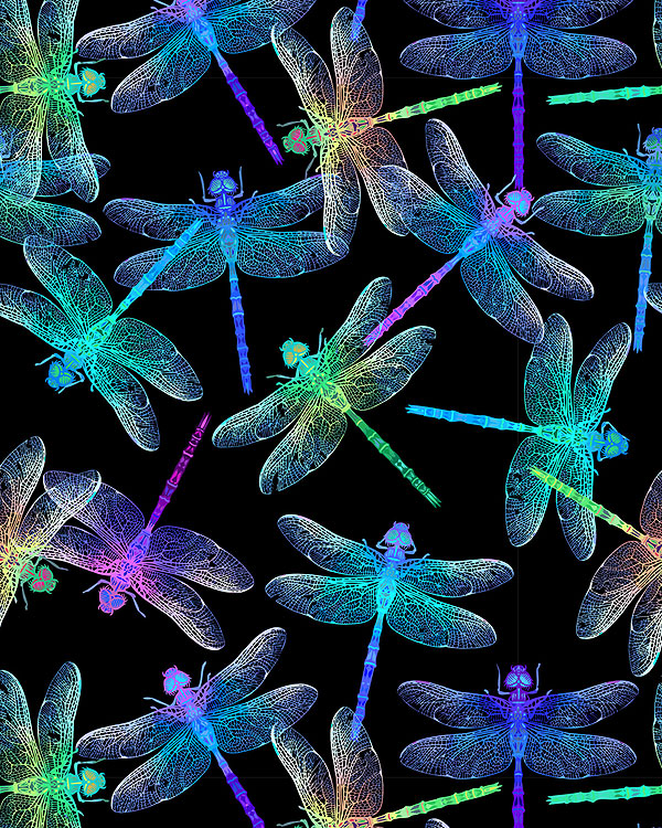 Illuminated Dragonflies - Allover - Black - DIGITAL