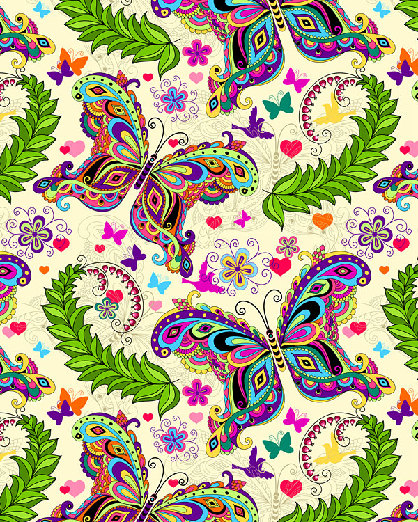 Bright Valentine Butterflies - Cream - DIGITAL PRINT