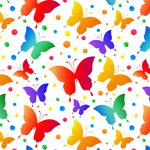 Rainbow Butterflies - White - DIGITAL PRINT