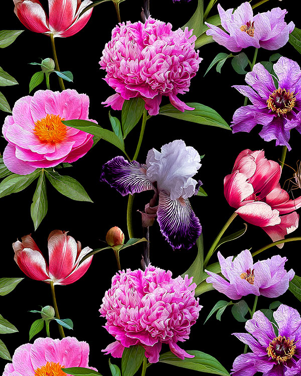 Painted Day - Blooming Garden - Black - DIGITAL PRINT