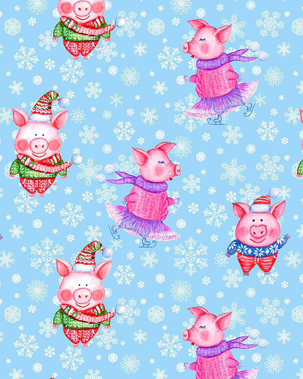 Pigs at Christmas - Sky Blue - DIGITAL PRINT