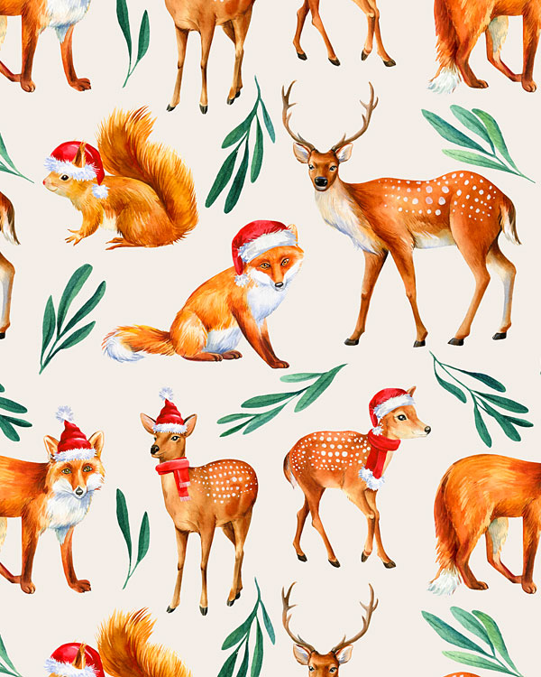Christmas Woodland Animals - Latte - DIGITAL PRINT