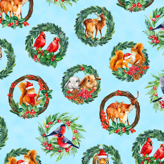 Christmas Wildlife Wreaths - Sky Blue - DIGITAL