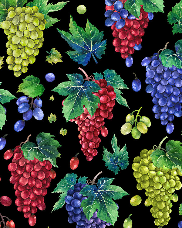 Bunches of Grapes - Black - DIGITAL PRINT