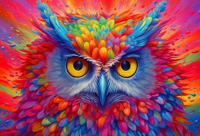 Rainbow Owl - Multi - 28" x 44" PANEL