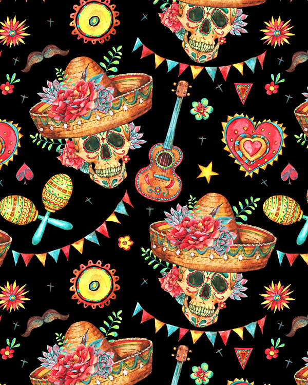 Sombrero Sugar Skull - Black - DIGITAL PRINT