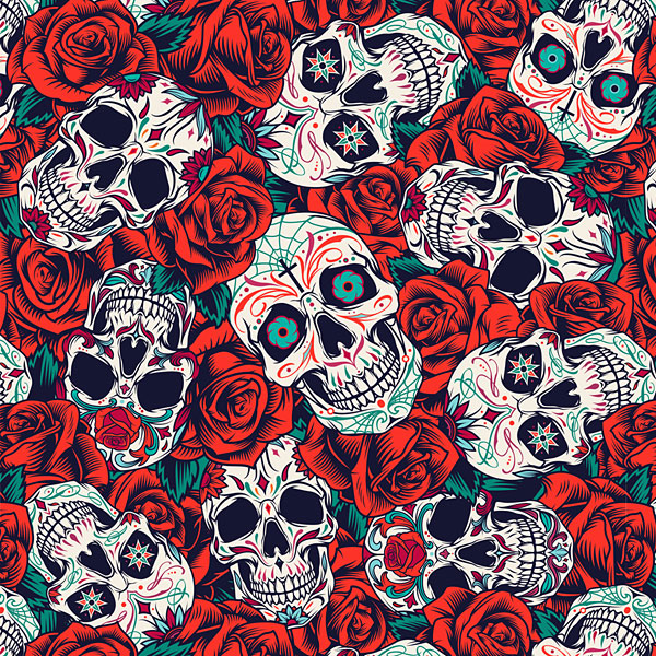 Sugar Skulls and Roses - Multi - DIGITAL PRINT