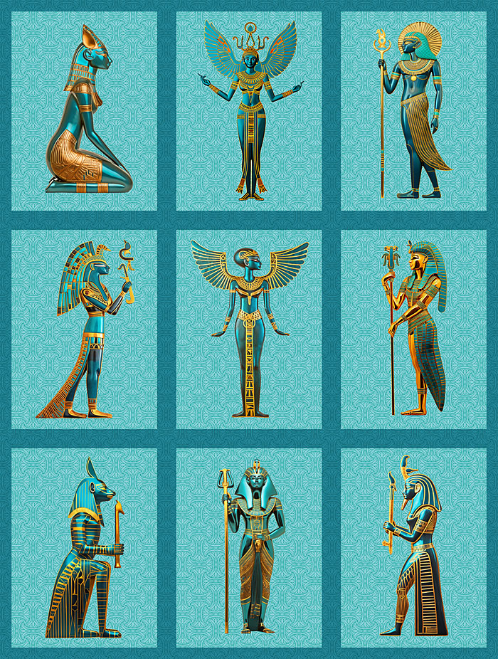 Egyptian Gods - Blue Topaz - 33" x 44" PANEL