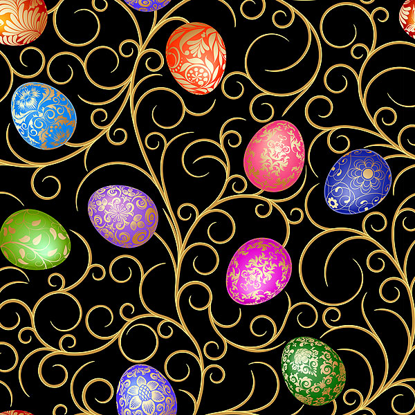Easter Eggs & Scrolls - Black - DIGITAL PRINT