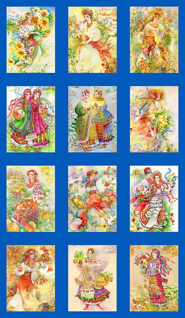 Ukraine Garden Goddesses Blocks - 36" x 44" PANEL - DIGITAL