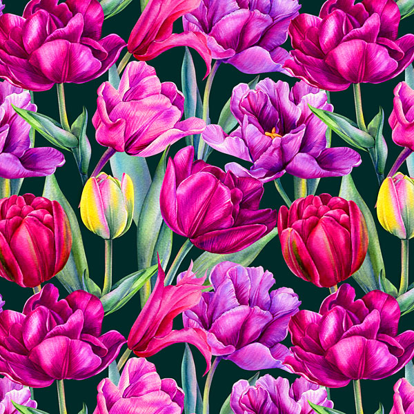 Tulip Blossoms - Midnight Green - DIGITAL