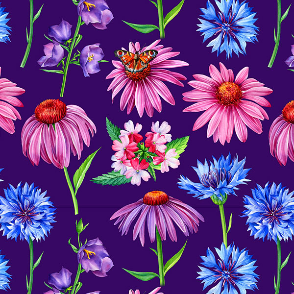 Watercolor Wildflowers - Eggplant - DIGITAL