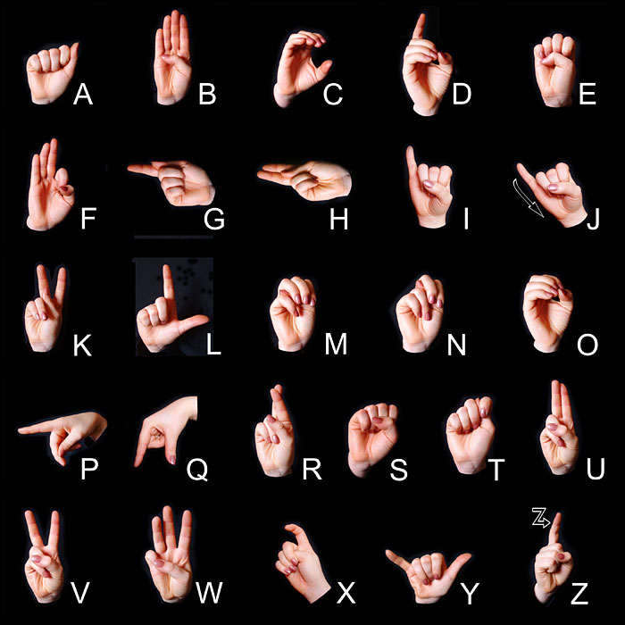 Sign Language Alphabet - Black - 43" x 44" PANEL - DIGITAL PRINT