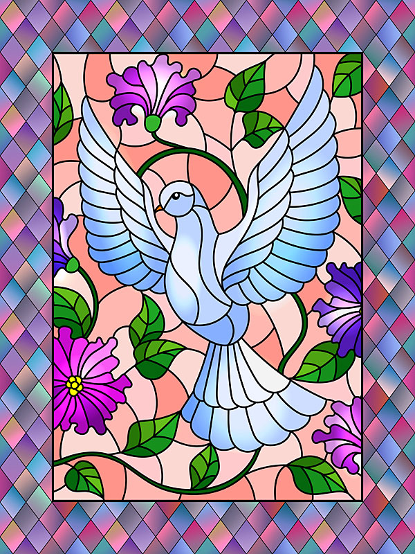 Stained Glass Peace Dove - Flamingo Pink - 32" x 44" PANEL