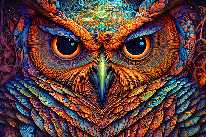 Intricate Illustrated Owl - Multi - 28" x 44" PANEL