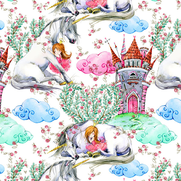 Princess and Unicorn - White - DIGITAL PRINT