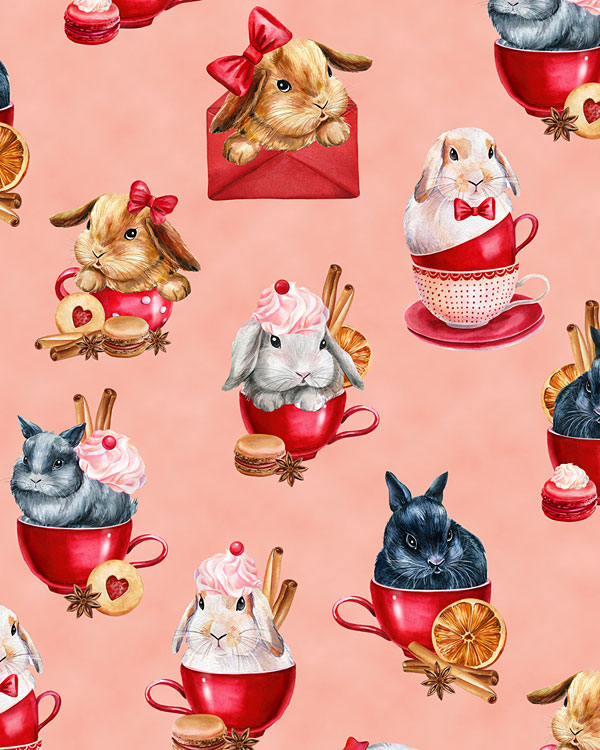 Bunnies in Teacups - Peach - DIGITAL