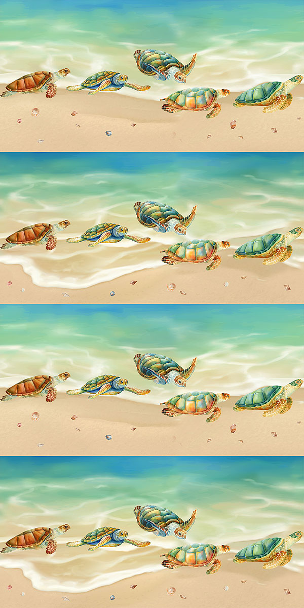 Sea Turtles On The Beach - Turtle Train - Biscuit Brown