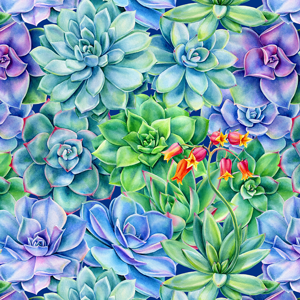 Succulent Garden - Royal Blue - DIGITAL PRINT