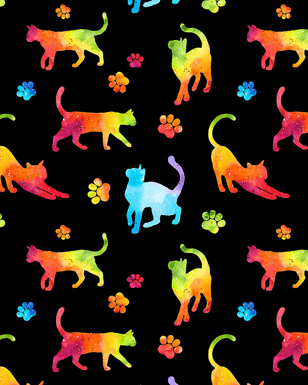 Rainbow Watercolor Cats - Feline Festivities - Black