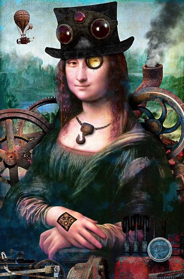 Steampunk Mona Lisa - Jade Green - 29" x 44" PANEL