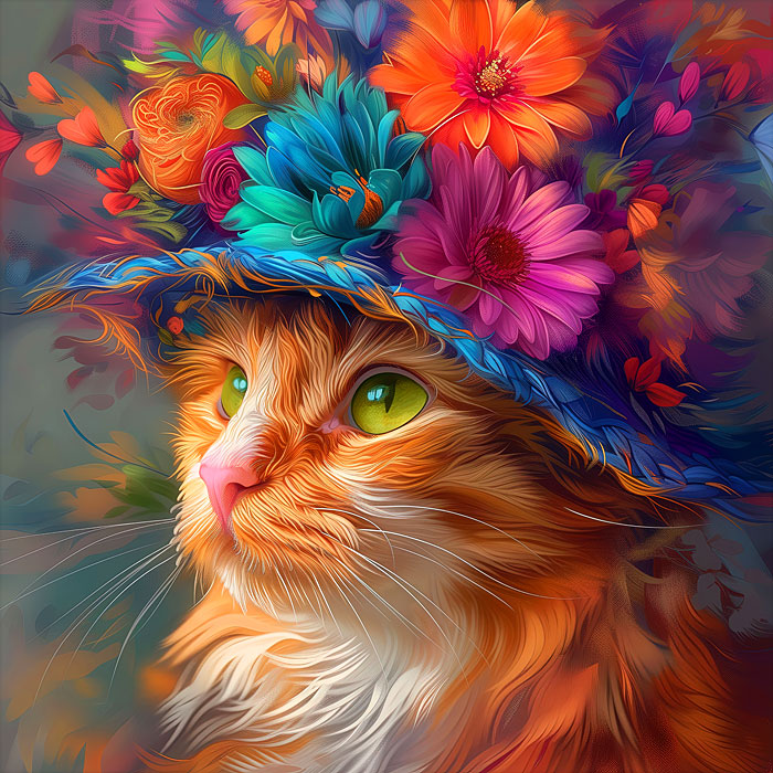 Spectacular Kitty Floral - Multi - 43" x 44" PANEL