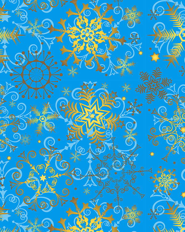 Golden Snowflakes - Sky Blue - DIGITAL PRINT