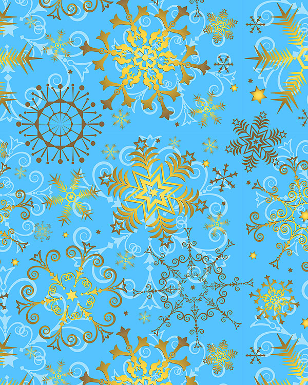 Golden Snowflakes - Topaz Blue - DIGITAL PRINT