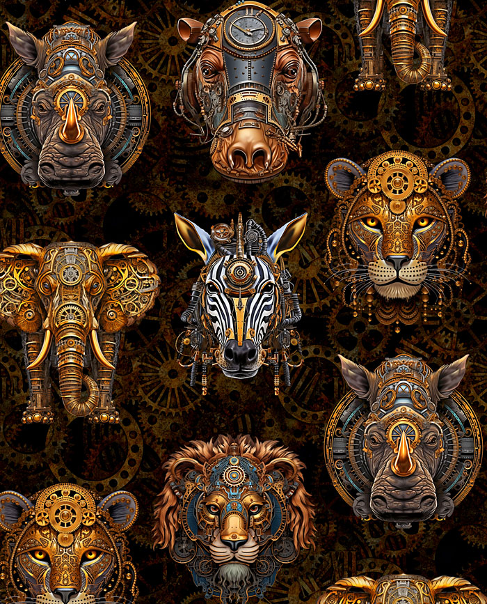 Steampunk African Animal Faces - Espresso Brown - DIGITAL