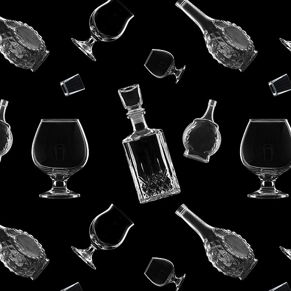 Vintage Bottles & Glasses - Black - DIGITAL PRINT