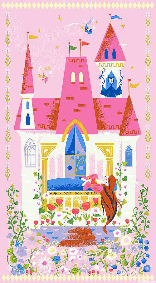 Little Brier Rose - Castle Scene - Candy/Gold - 24" x 44" PANEL