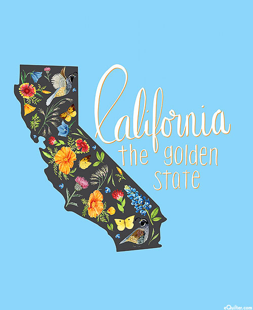 Golden Poppies - Sweet California - Water Blue - 36" x 44" PANEL