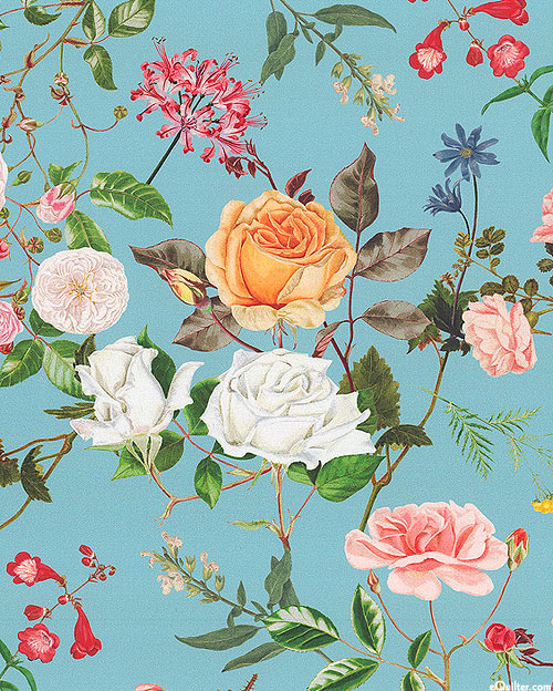 Floral Gardens - Grandma's Flowers - Aqua - DIGITAL