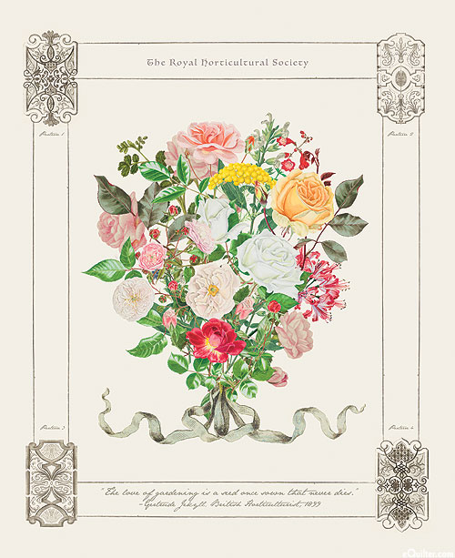 Floral Gardens - Vintage Bouquet - Cream - 37" x 44" PANEL