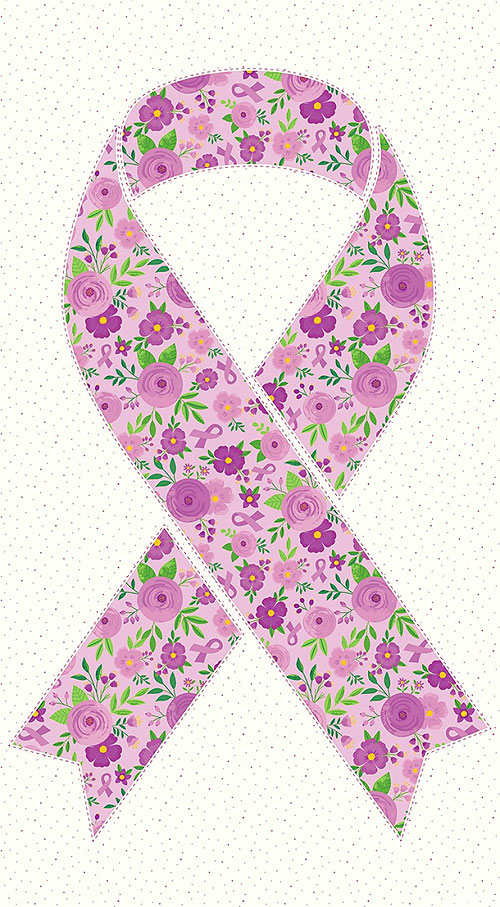 Strength In Lavender - Floral Ribbon - Ivory - 24" x 44" PANEL