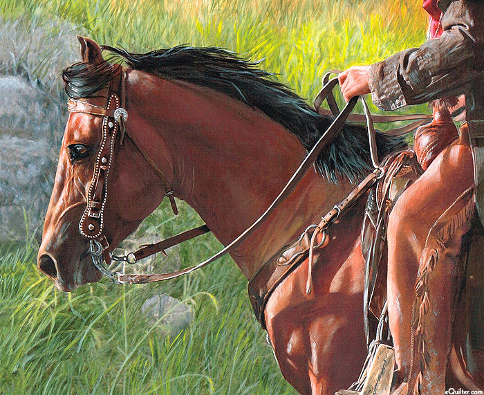 Ride the Range - By the Reins - Leaf Green - 37" x 44" PANEL