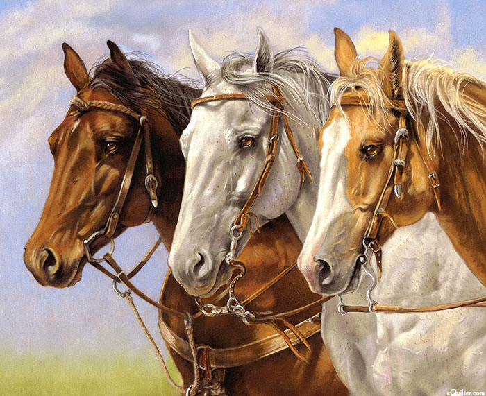 Ride the Range - Horse Hearts - Dawn Blue - 37" x 44" PANEL