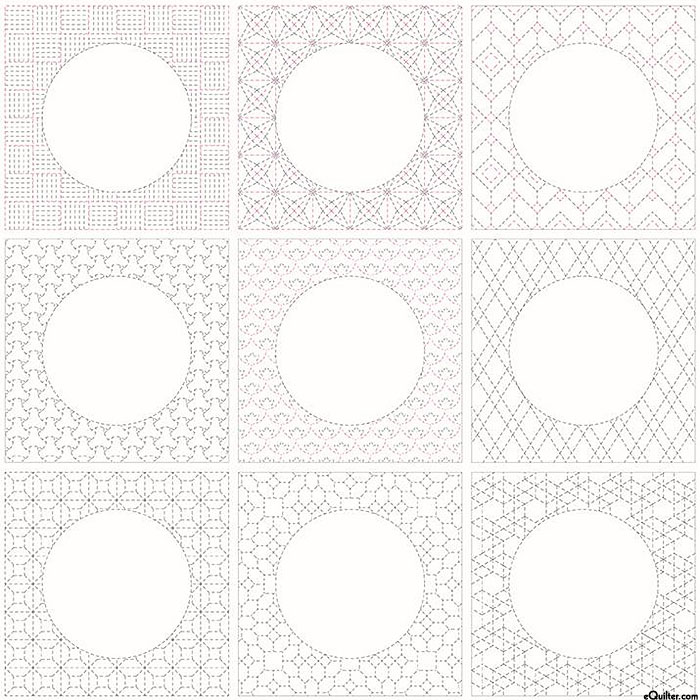 Sashiko - Embroidery Blocks - Ivory - 36" x 58" PANEL - LINEN