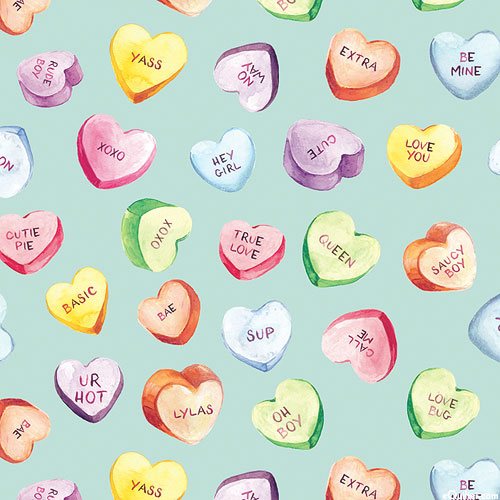 Monthly Placemats - Candy Hearts - Sage Green