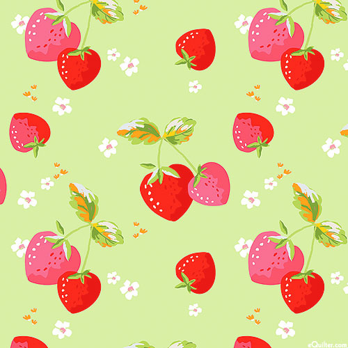 Picnic Florals - Fresh Strawberries - Pistachio Green