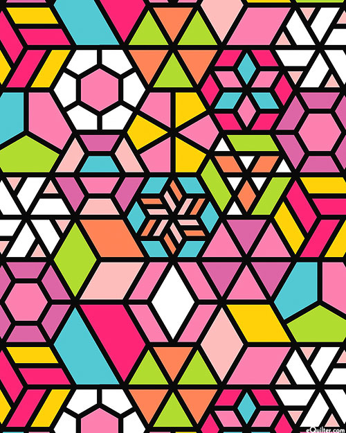 Colour Wall - Kaleidoscope Hexagons - Pink - 108" QUILT BACKING