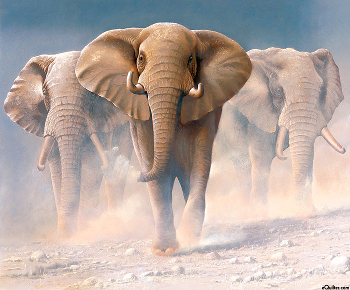 On Safari - Elephant Herd - 36" x 44" PANEL