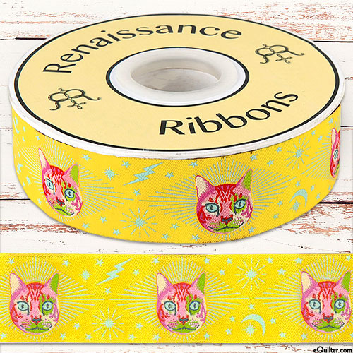 Tula Pink Curiouser - Cheshire Cat - 1 1/2" Ribbon - Yellow
