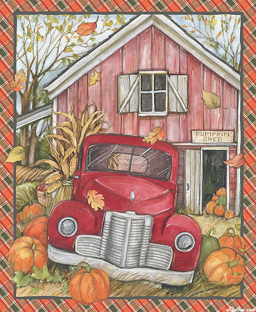 Harvest Scenes - Red Truck & Pumpkin Shed - 36" x 44" PANEL
