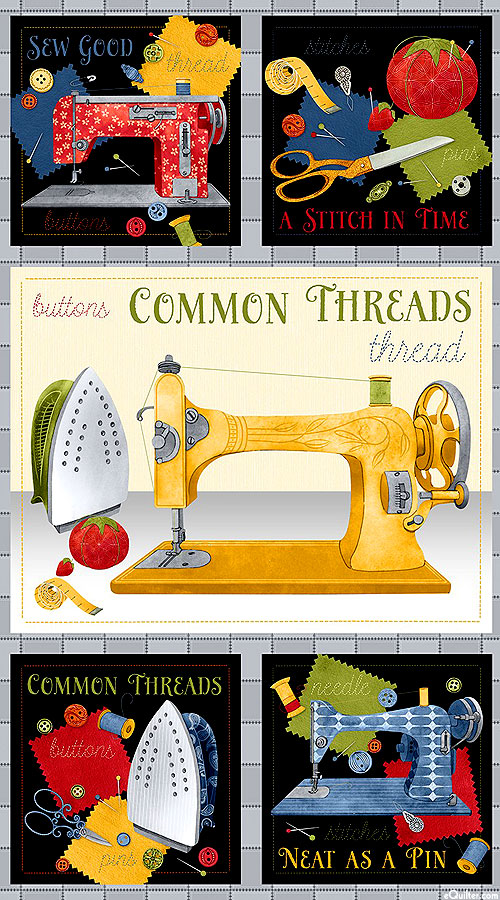 Common Threads - Sewing Blocks - Pewter Gray - 25" x 44" PANEL