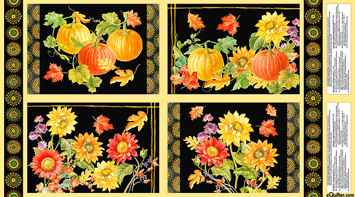 Harvest Gold - Autumn Bounty Blocks - Black - 24" x 44" PANEL