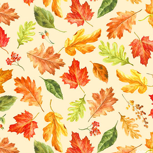 Harvest Gold - Tossed Autumn Leaves - Natural Beige