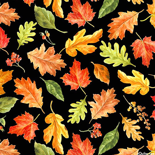 Harvest Gold - Tossed Autumn Leaves - Black