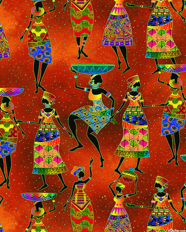 African Sunset - Dancing Women - Burnt Sienna/Gold