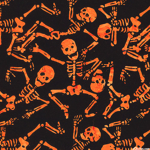 Tonga Spell Bound - Dancing Skeletons Batik - Pumpkin Orange